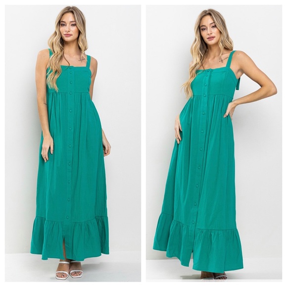 02 Boho Solid Linen Tiered Maxi Dress - Picture 2 of 4